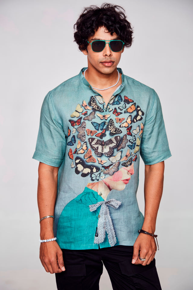 Feminine Fusion Printed Pure Linen Short Sleeve Unisex Shirt