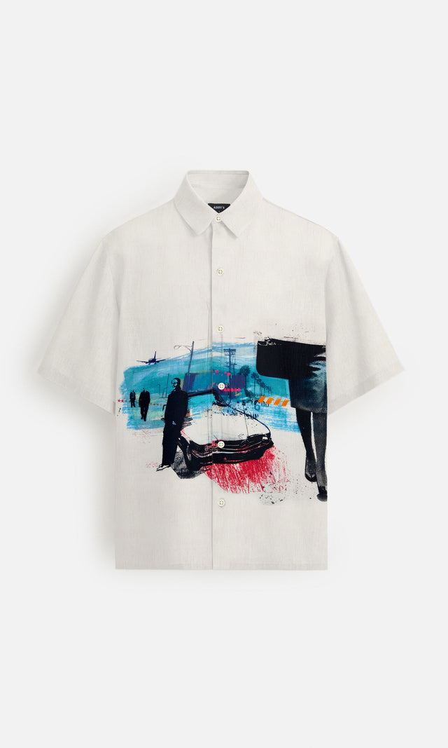 Modern Splash Pure Satin Linen Short Sleeve Shirt