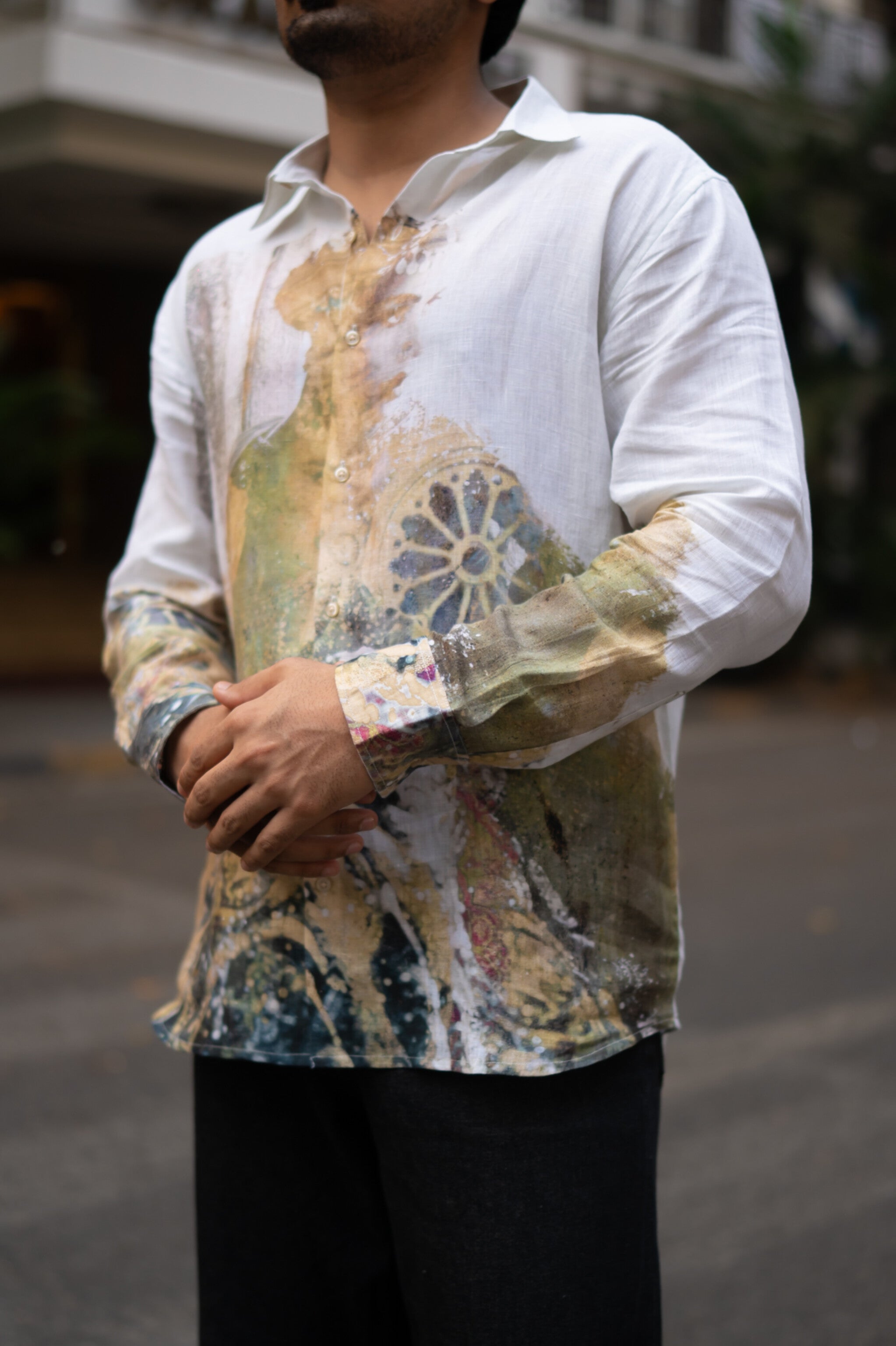Stylish Mural Bloom Printed Pure Linen Shirt - AddysForMen®