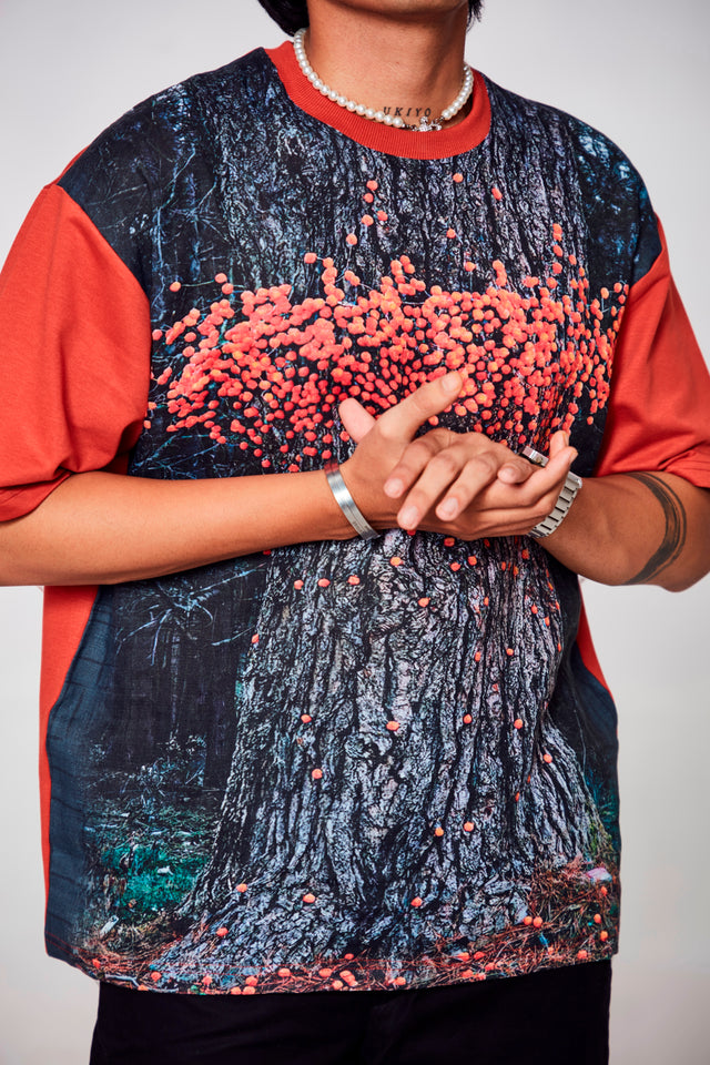 Sylvan Symphony : Tapestry of Majestic Tree Revelry - Oversize Linen Tshirt