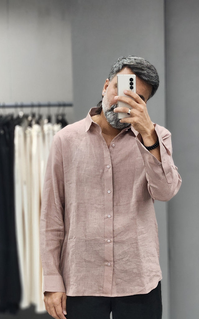Dust Rose Cross-Weave Pure Linen Shirt