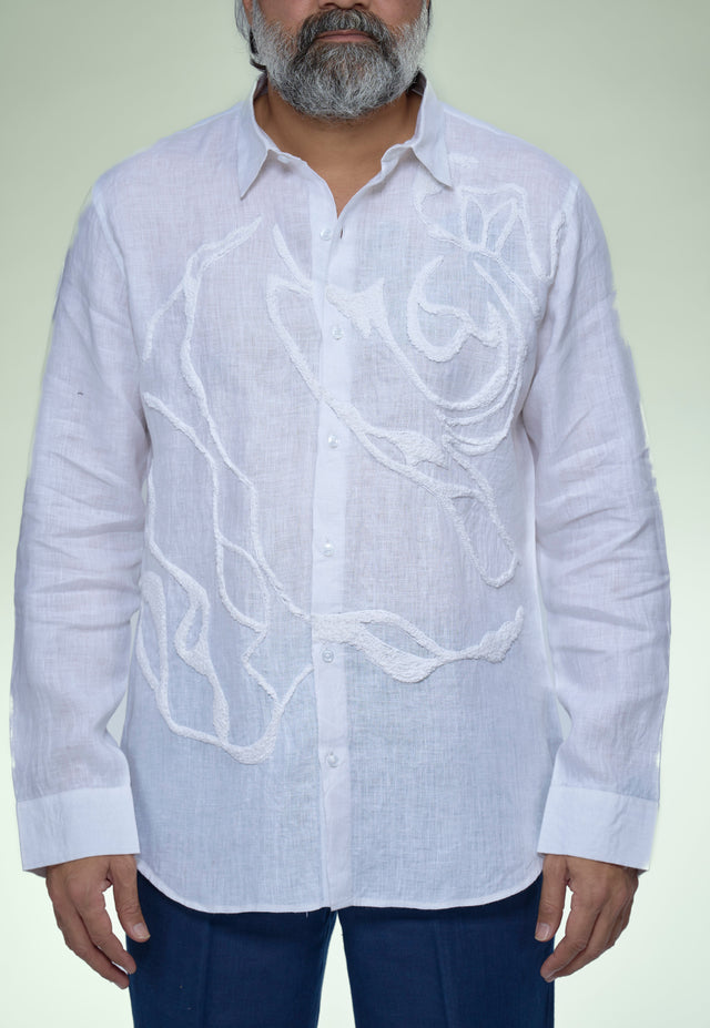 Artisan's Touch Hand Embroidery Pure Linen Full Sleeve Shirt - AddysForMen®️