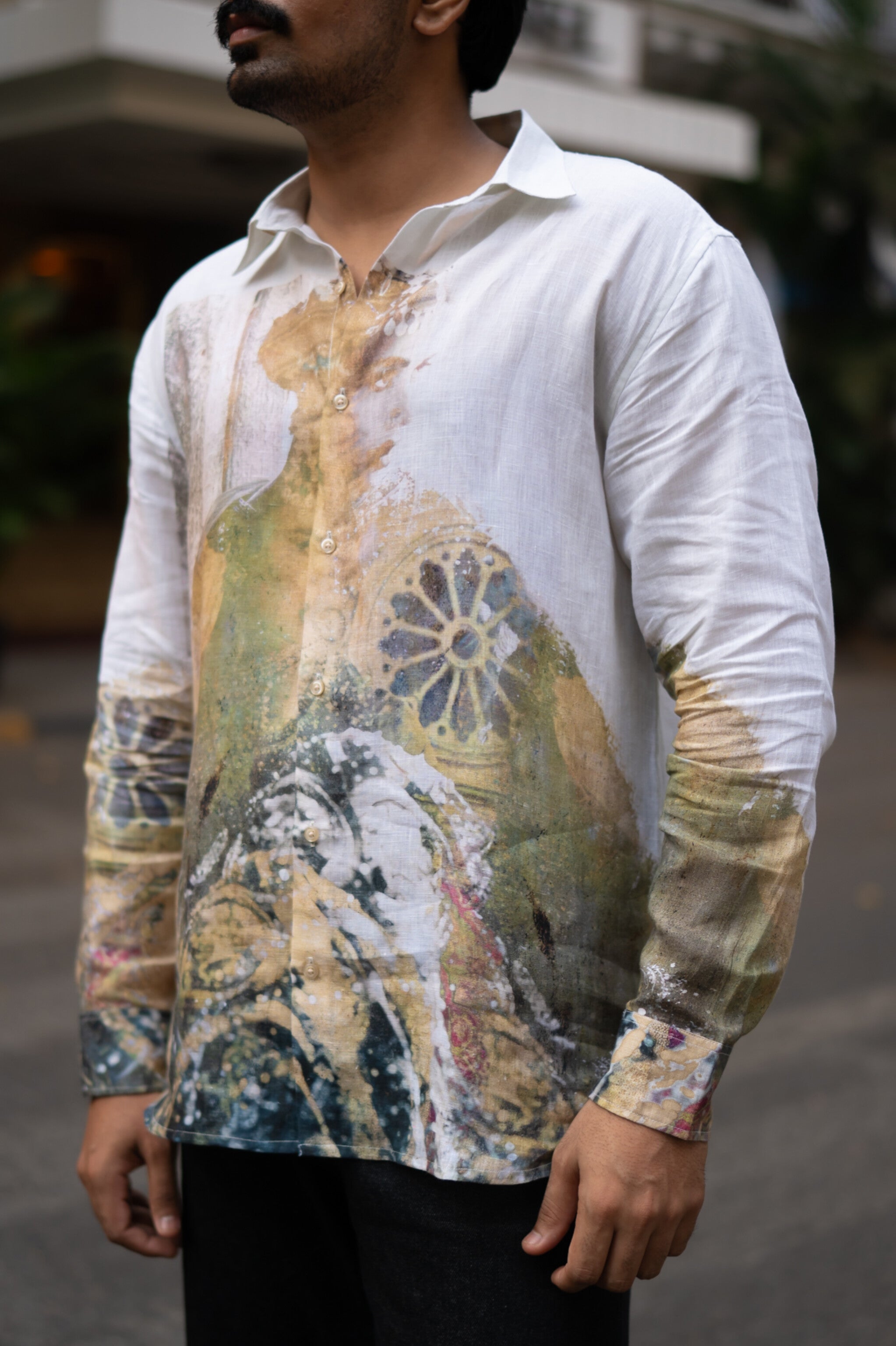 Stylish Mural Bloom Printed Pure Linen Shirt - AddysForMen®