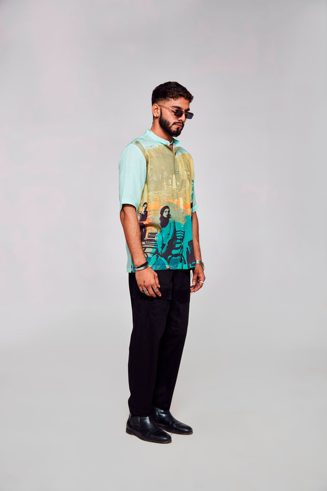 Solitude Serenade Printed Pure Tencel Satin Short Sleeve Shirt