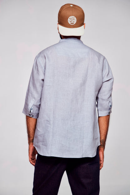 Eternal Love : Embracing Affection in Every Stitched Heart - Pure Linen 3/4 Sleeve Kurta Style Shirt