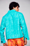 Midnight Blooms : Pure Linen Crop Length Jacket