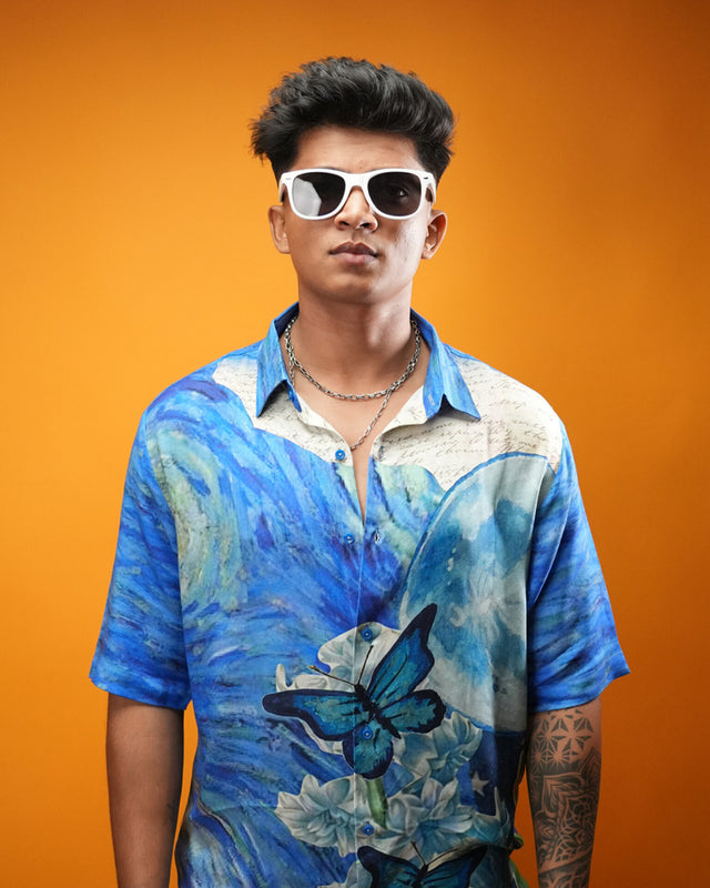 Blue Colour Shirt, shirt for men, shirt for women, shirts for men, shirts for women, Short Sleeve shirt, satin Ecovero (viscose) shirt, beach wear shirt, party wear shirt