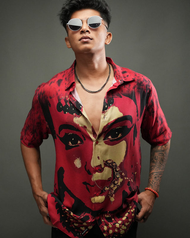 Red Colour Shirt, shirt for men, shirt for women, shirts for men, shirts for women, Short Sleeve shirt, satin Ecovero (viscose) shirt, beach wear shirt, party wear shirt