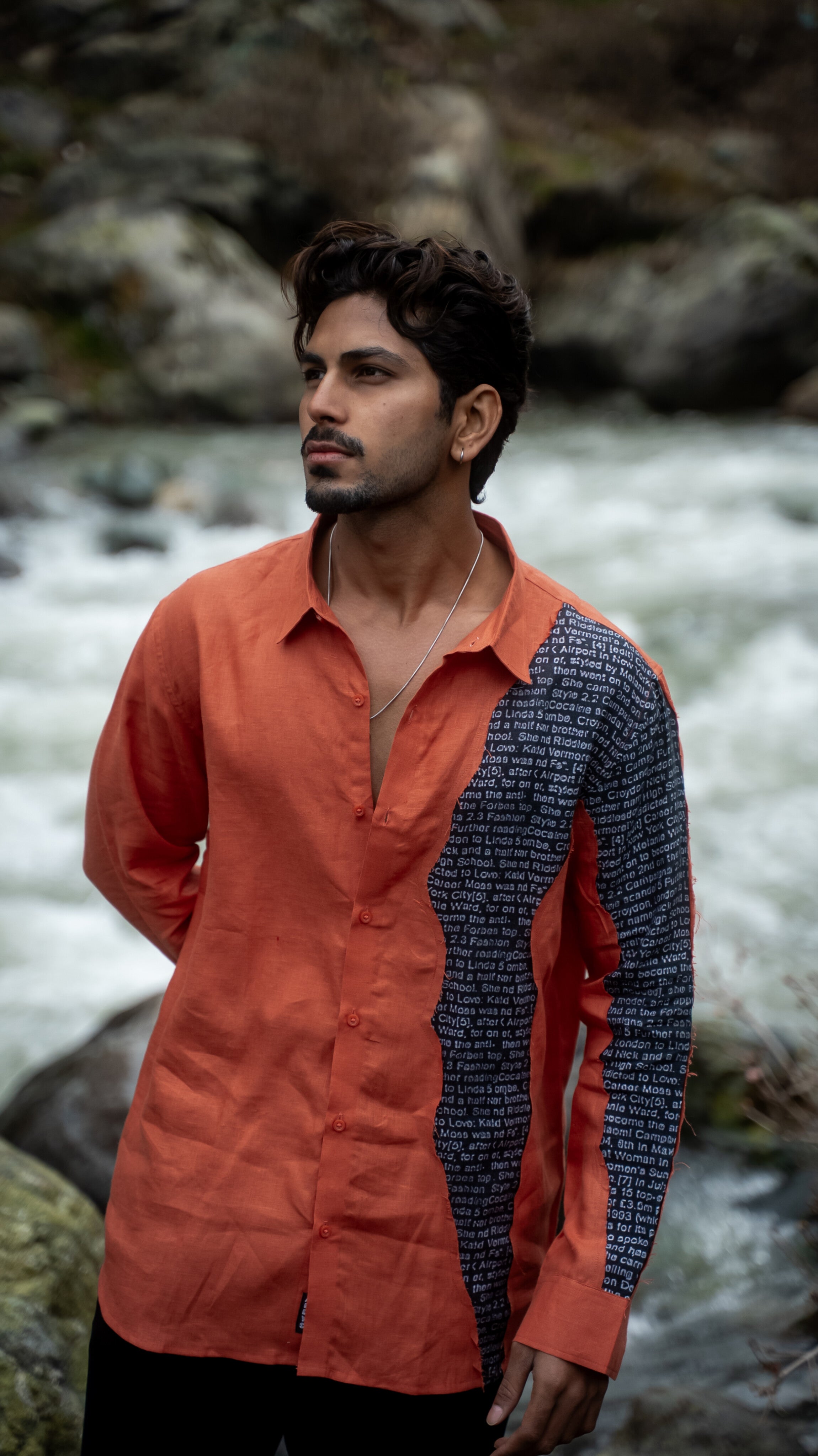 Tangerine Script Pure Linen Designer Shirt