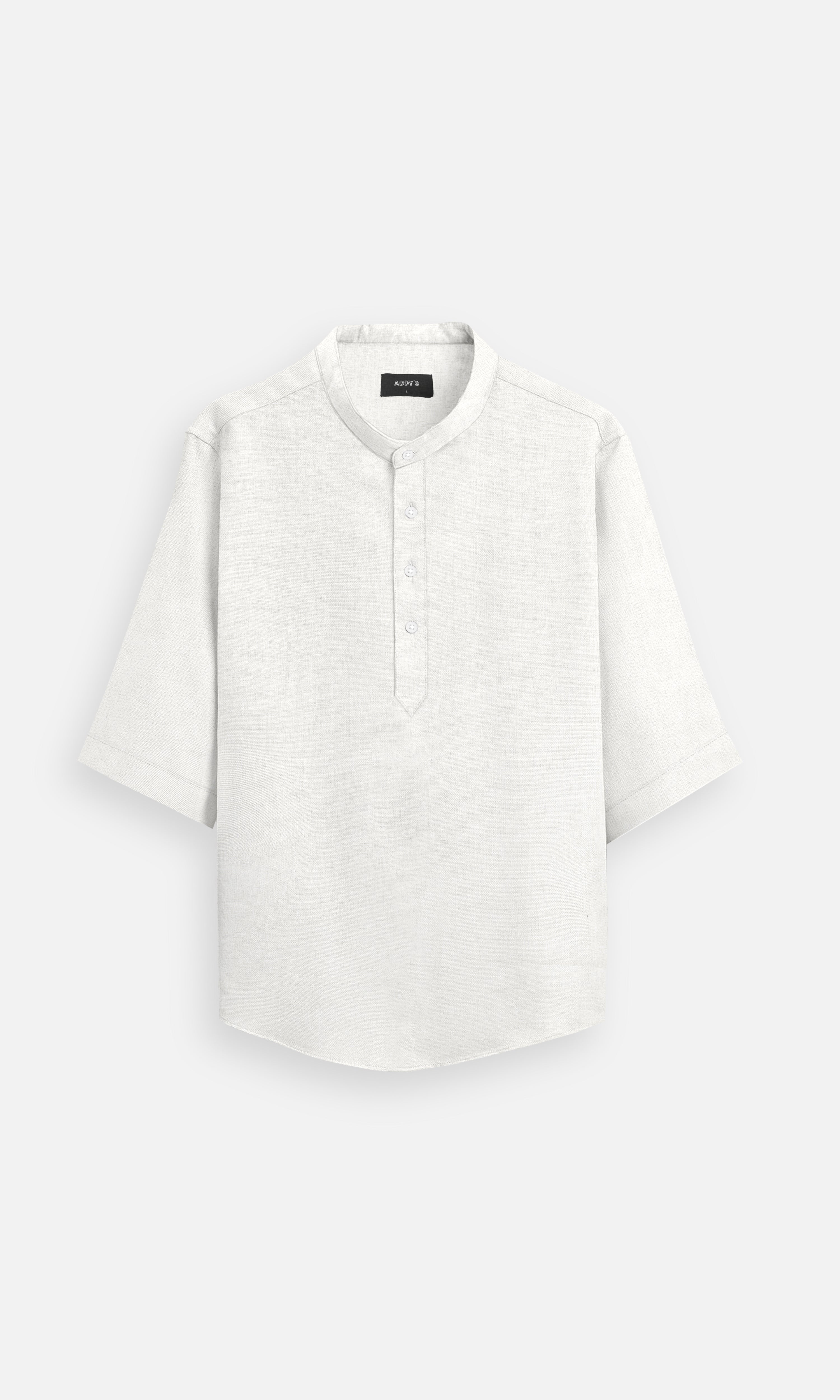 Off White Pure Linen Kurta Style Shirt - AddysForMen®