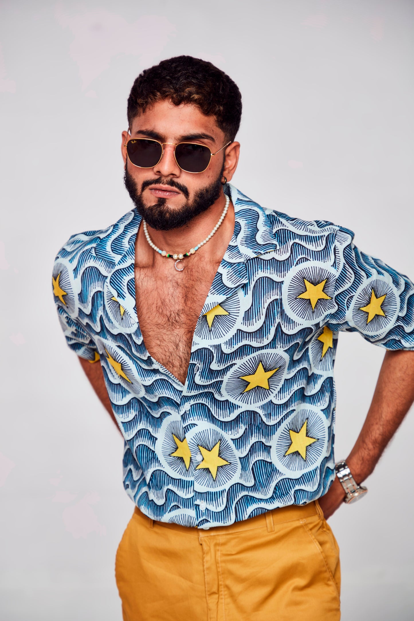 Starry Nights : Steals the Spotlight - Pure Linen Cuban Coller Shirt