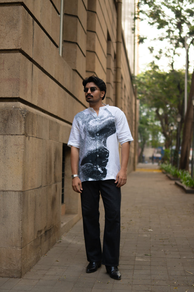 Grayscale Flow Pure Linen Shirt, shirt for men, shirt for women, shirts for men, shirts for women, Short Sleeve shirt, satin Pure Linen shirt, beach wear shirt, party wear shirt