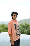 "Radiant Finesse : Youthfull Energy with an Orange 3/4 Sleeve Kurta Style Shirt"