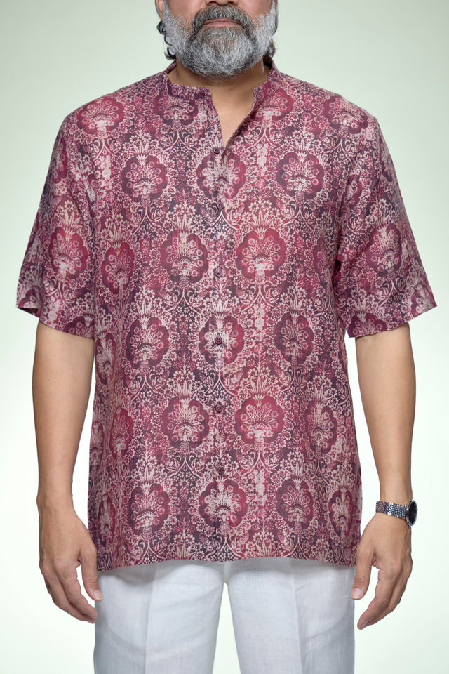 Heritage Damask Ornate Pure Linen Short Sleeve Shirt – AddysForMen®️