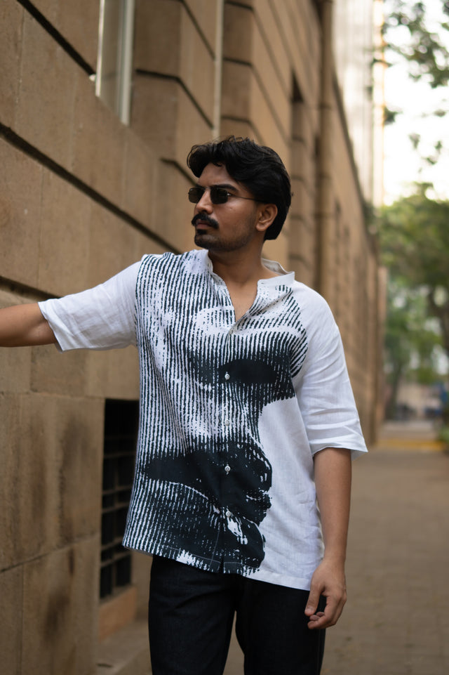 Grayscale Flow Unisex Digital Printed Pure Linen Short Sleeve Shirt - AddysForMen®