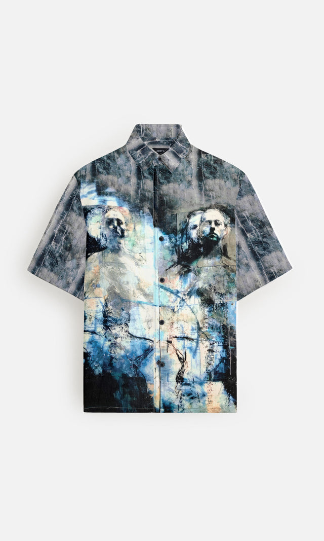Faded Faces Pure Satin Linen Short Sleeve Shirt