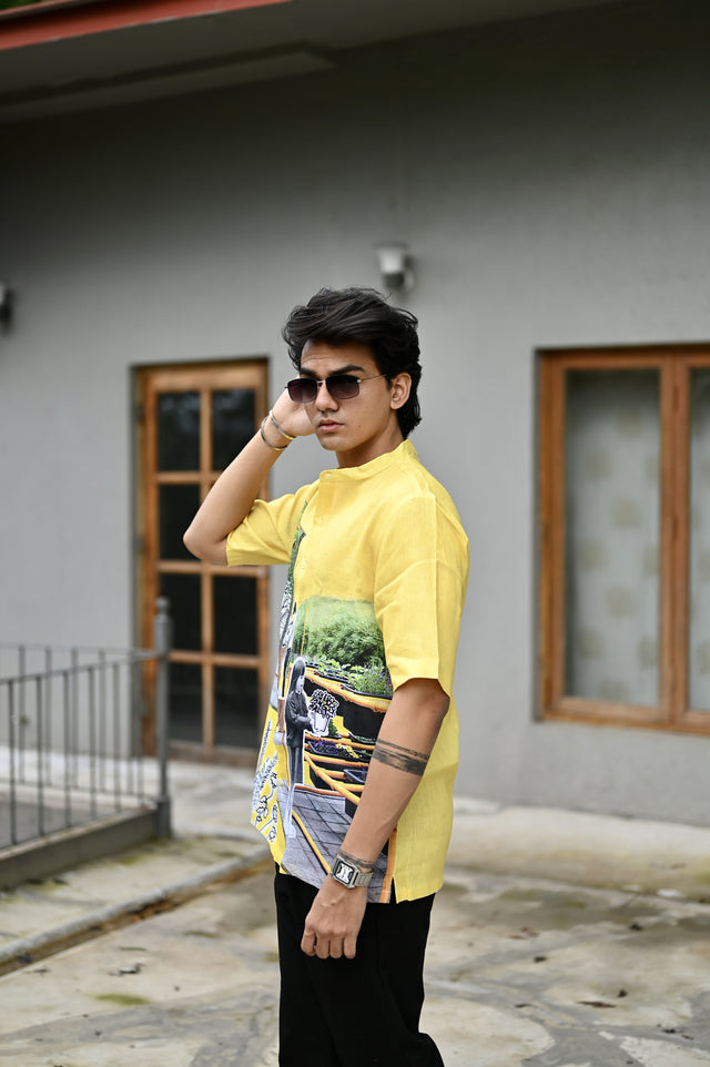 Sunshine Shades : Vibrant Yellow Hues Pure Linen Shirt