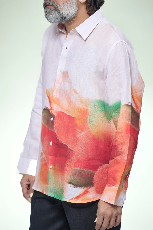 Floral Impression Abstract Pure Linen Full Sleeve Shirt - AddysForMen®