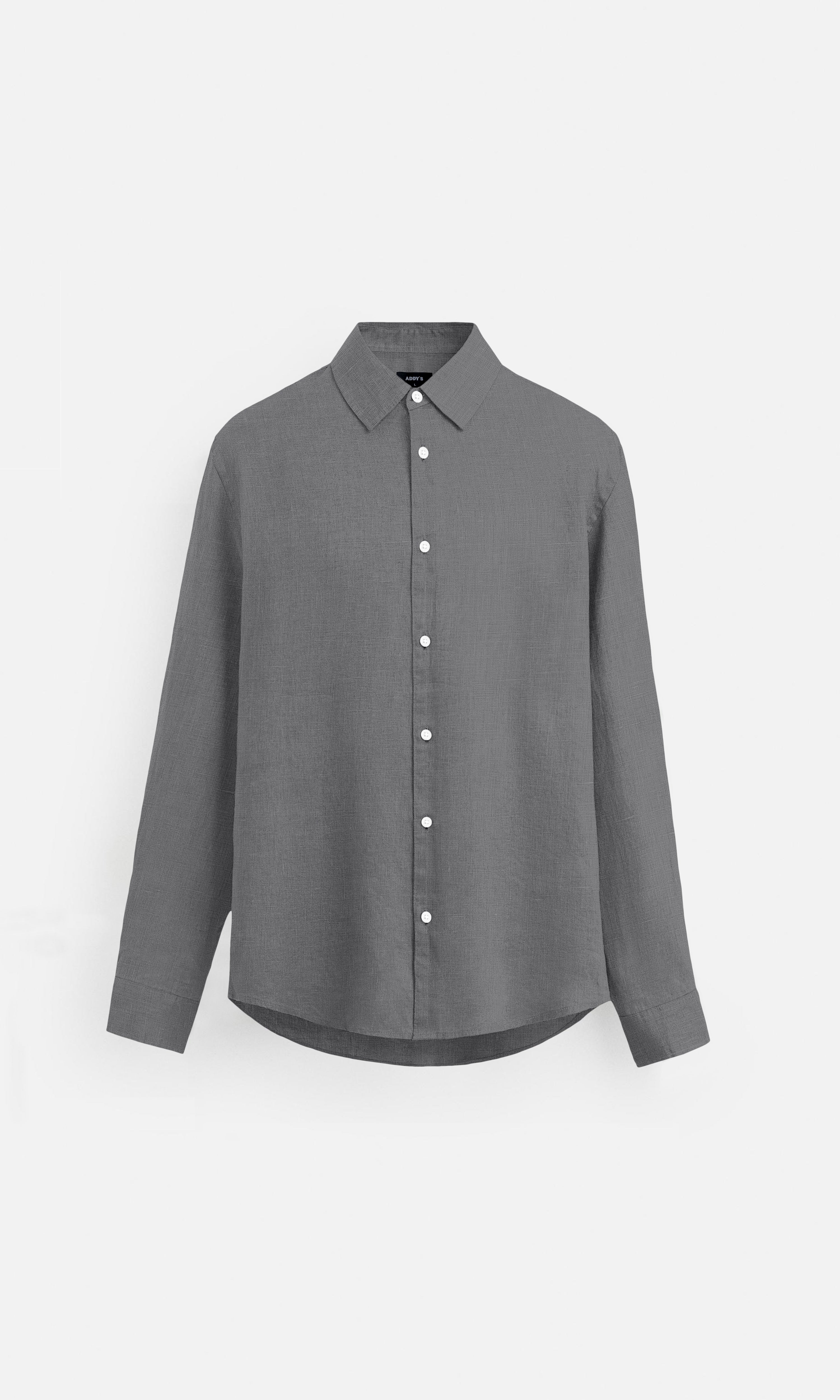 Charcoal Grey Pure Linen full Sleeve Shirt - AddysForMen®