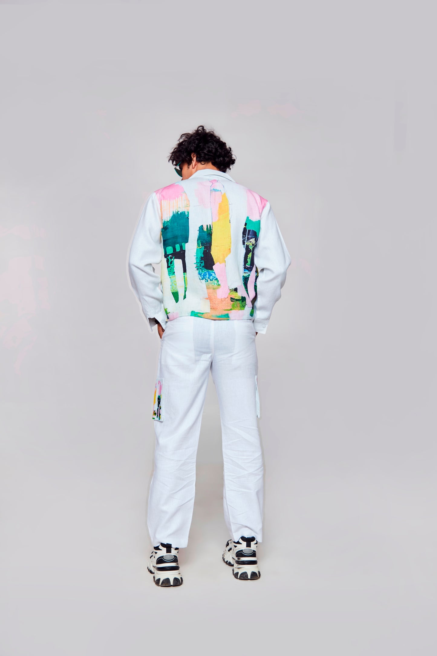 Floral Fusion : Pure Linen Crop Length Jacket