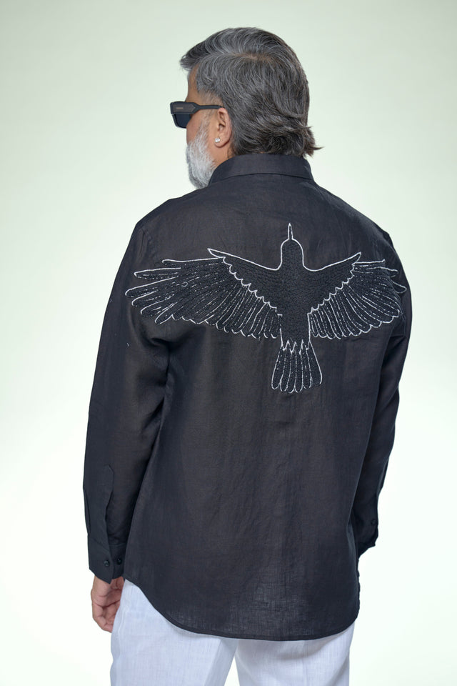 The 360° Artisan: 9-Hour Back Hand Embroidered Pure Linen Full Sleeve Shirt - AddysForMen®️