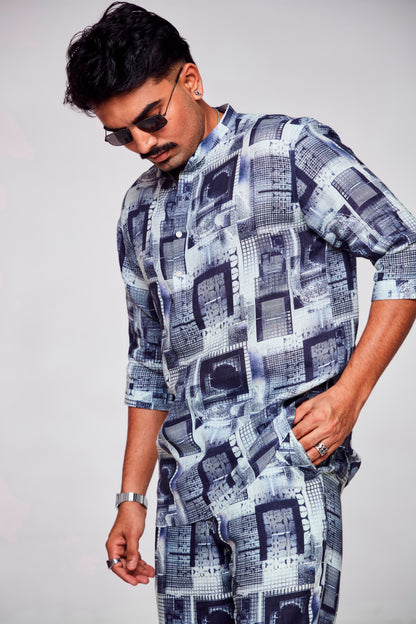 Techno Slumber : Visionary Blend of Comfort and Connectivity - 3/4 Sleeve Pure Linen Kurta Style Shirt