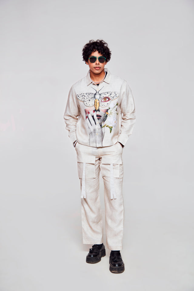 Enigmatic Vision : Pure Linen Crop Length Jacket