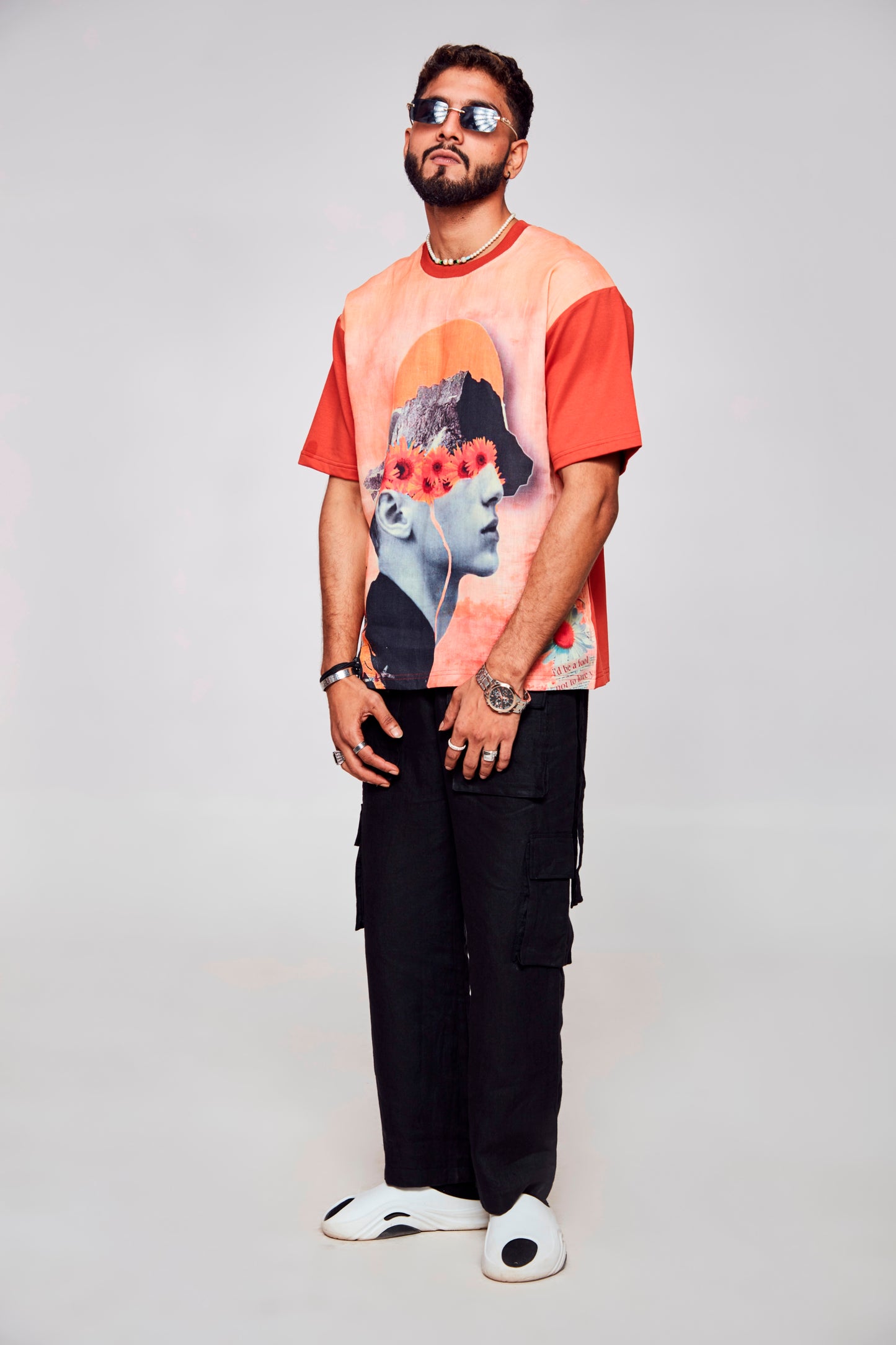 Floral Fusion : Nature Meets Masculine Confidence - Oversize Linen Tshirt