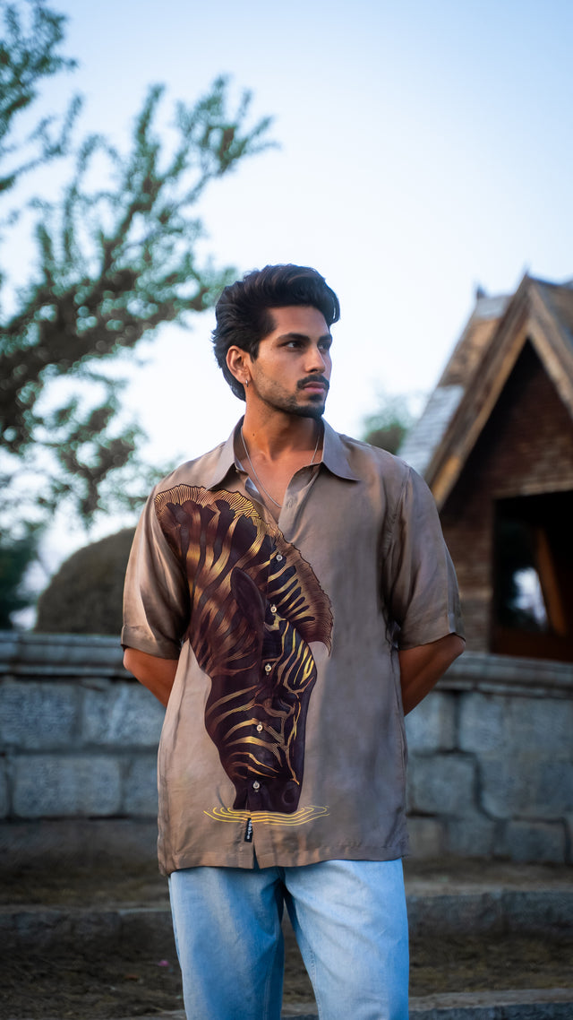 Desert Zebra Pure Bemberg Satin Short Sleeve Shirt
