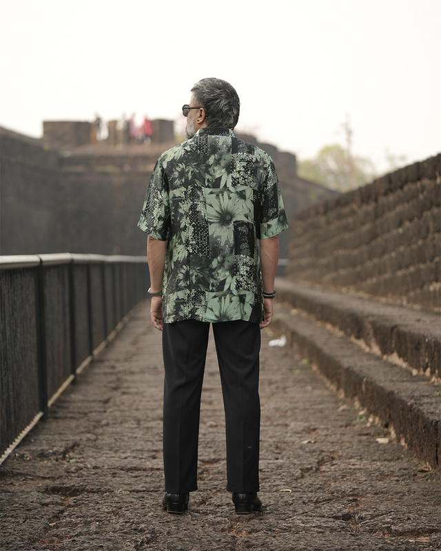 Floral Matrix Pure Bemberg Satin Short Sleeve Shirt