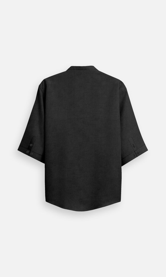 Solid Black (Pure Linen Kurta Style Shirt) - AddysForMen®️