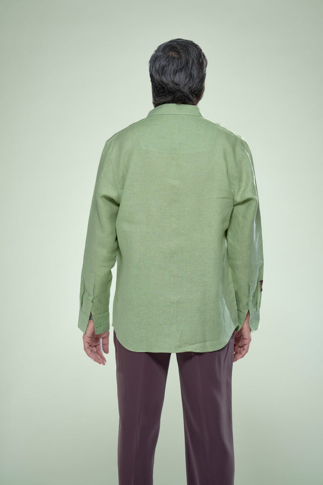 Botanical Heritage: 5-Hour Hand-Embroidered Pure Linen Full Sleeve Shirt - AddysForMen®️