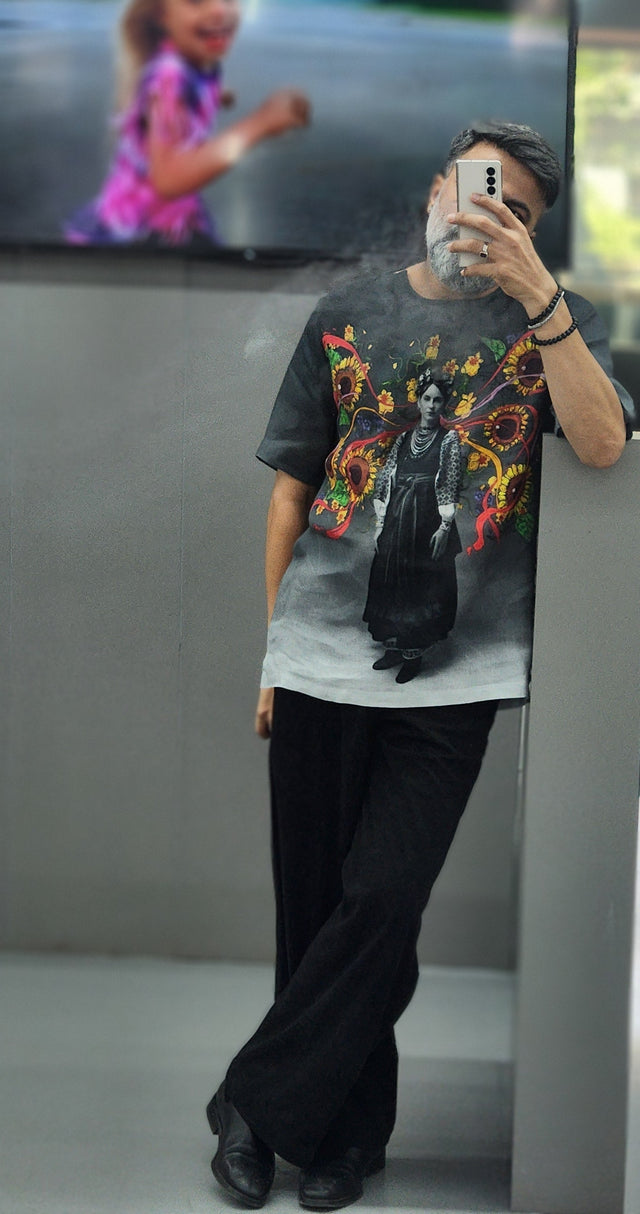 Charcoal Botanical Portrait Linen T-Shirt style Shirt