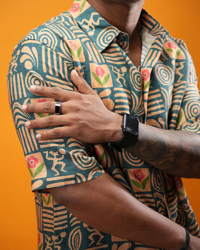 Tribal Dance Pure Linen Short Sleeve Shirt for Men