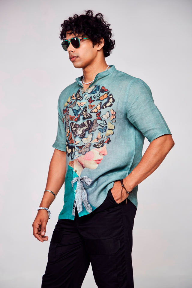 Feminine Fusion Printed Pure Linen Short Sleeve Unisex Shirt