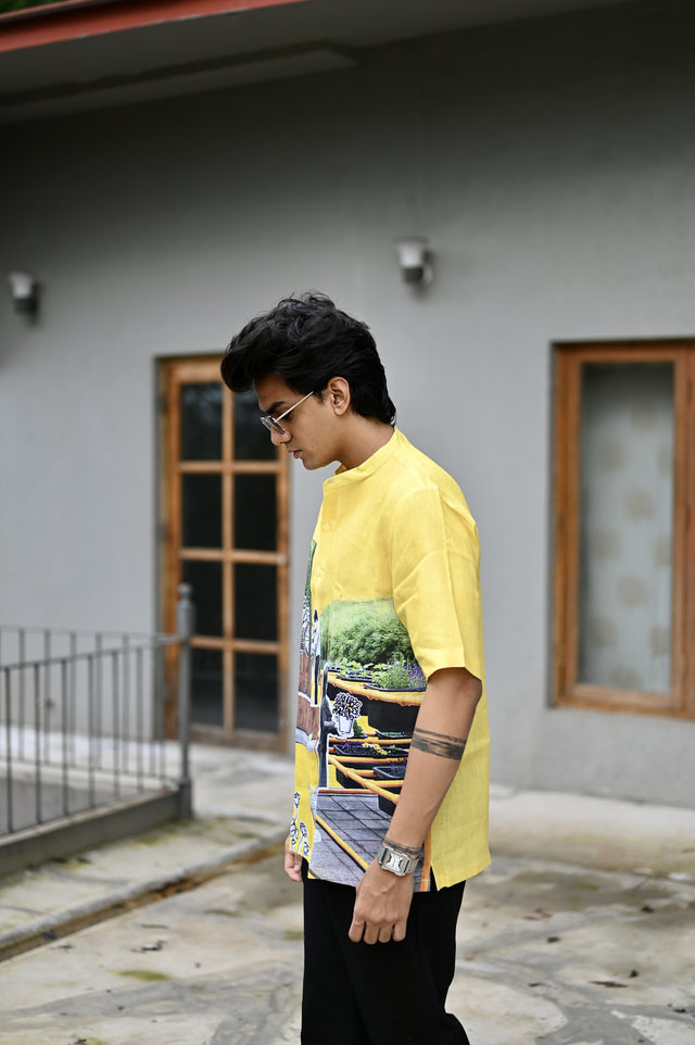 Sunshine Shades : Vibrant Yellow Hues Pure Linen Shirt