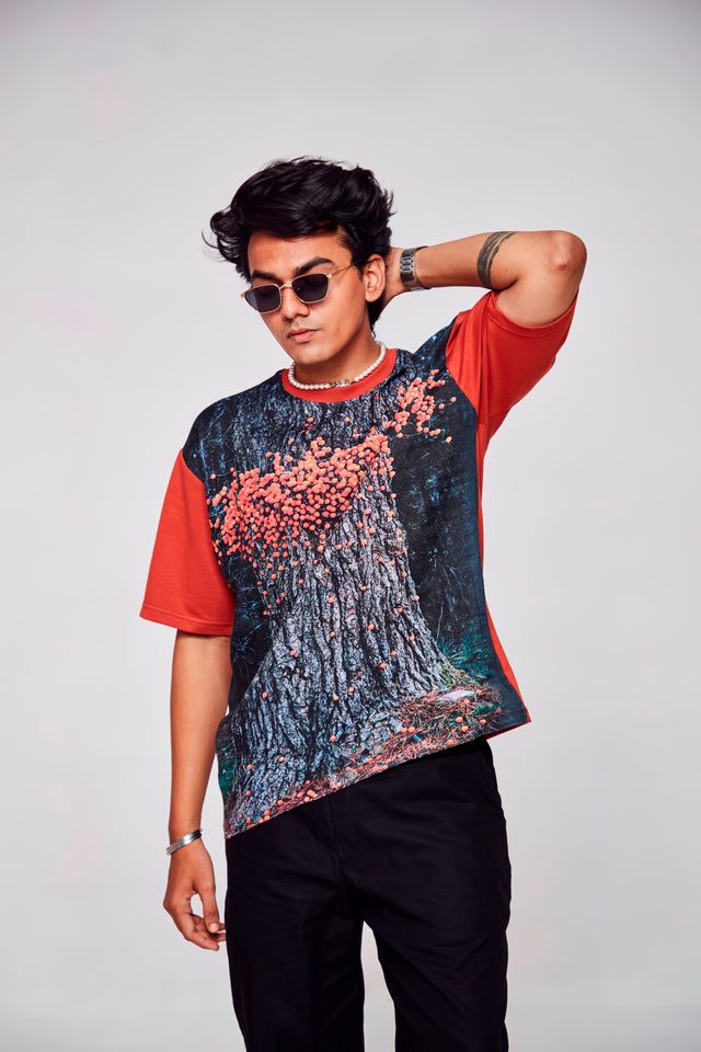 Sylvan Symphony : Tapestry of Majestic Tree Revelry - Oversize Linen Tshirt