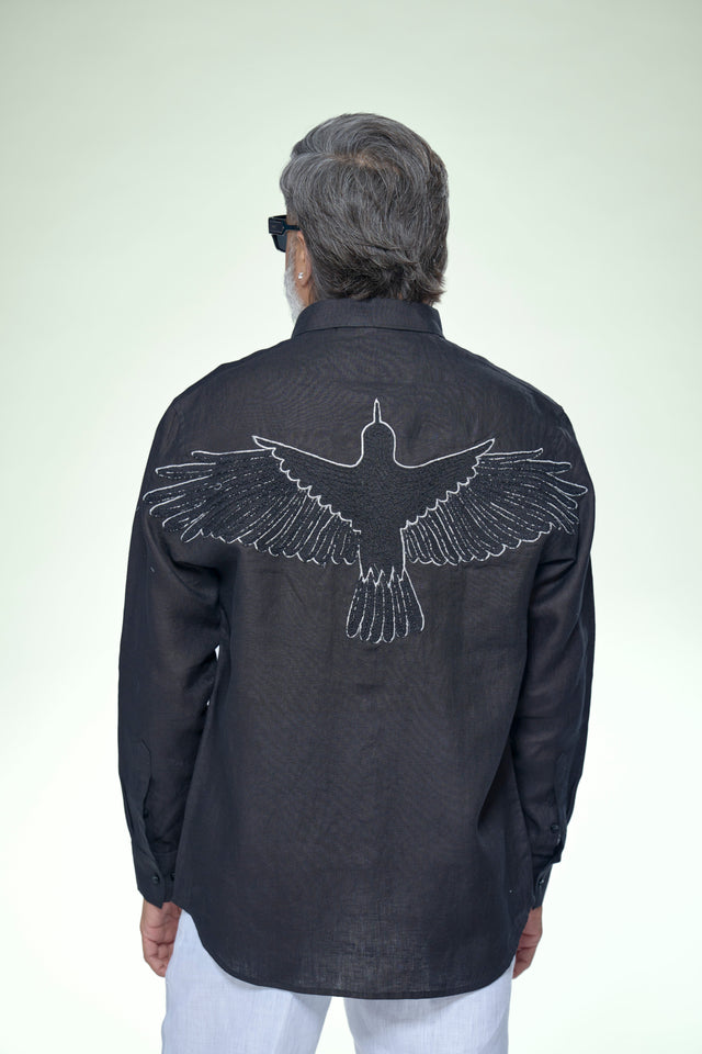 The 360° Artisan: 9-Hour Back Hand Embroidered Pure Linen Full Sleeve Shirt - AddysForMen®️