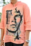 "Radiant Finesse : Youthfull Energy with an Orange 3/4 Sleeve Kurta Style Shirt"