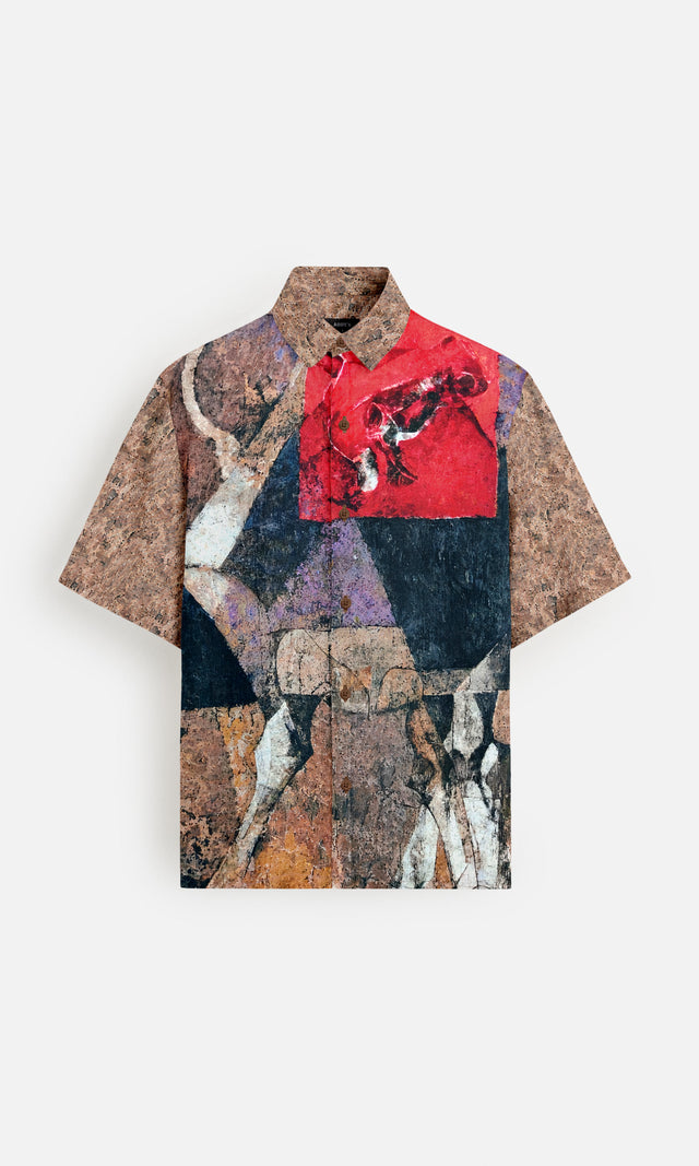 Abstract Clash Pure Satin Linen Short Sleeve Shirt