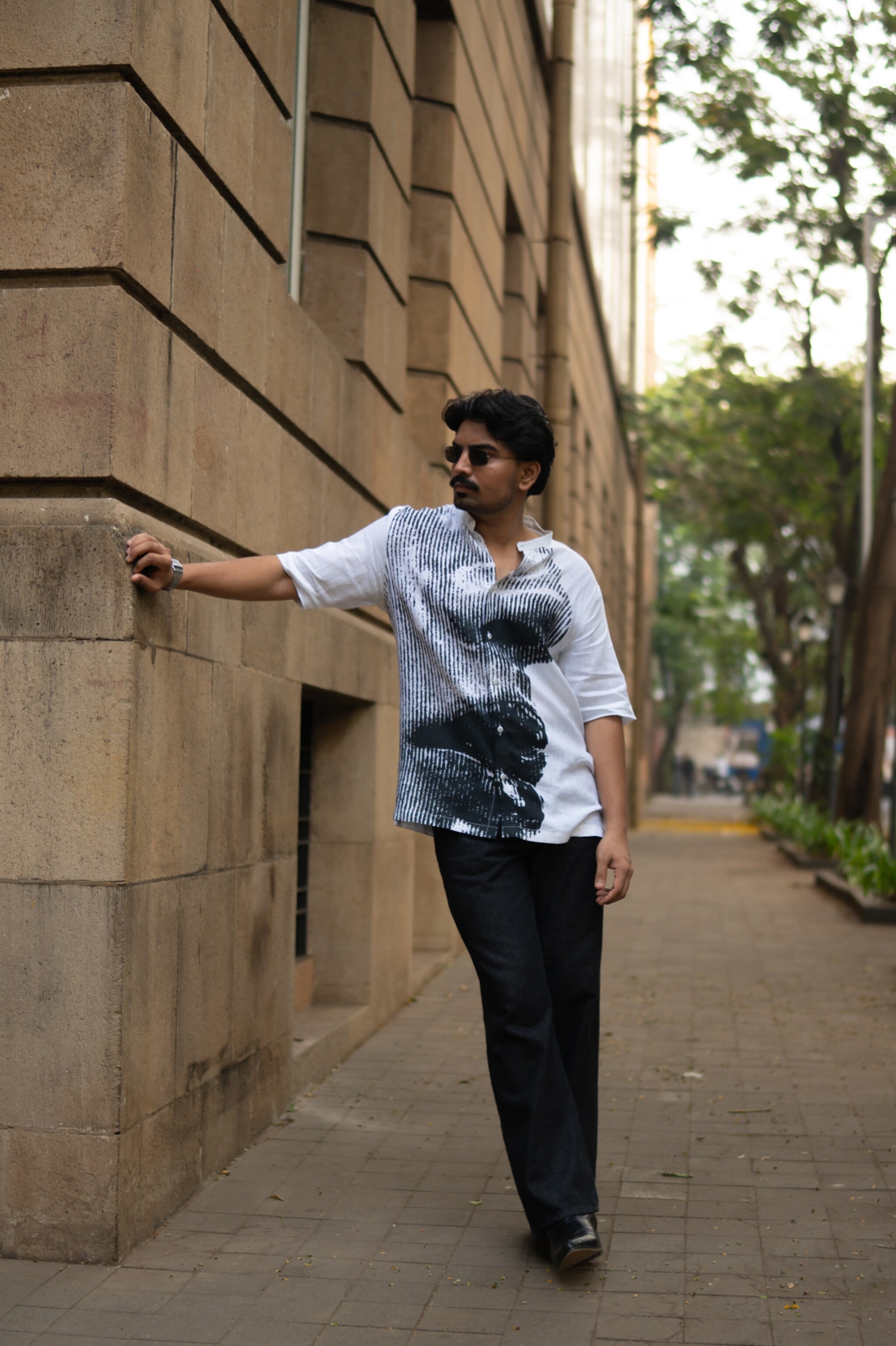 Grayscale Flow Unisex Digital Printed Pure Linen Short Sleeve Shirt - AddysForMen®