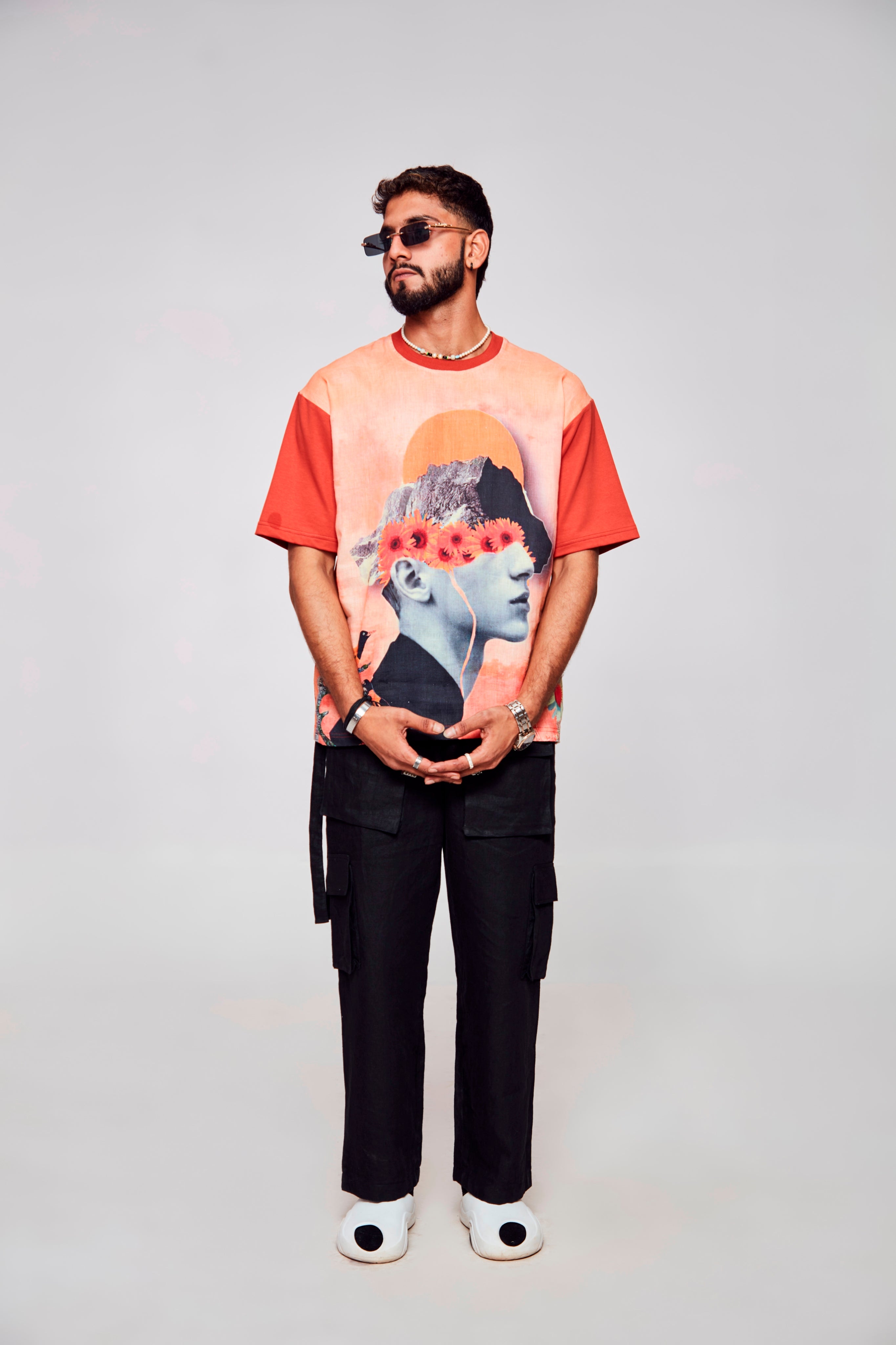 Floral Fusion : Nature Meets Masculine Confidence - Oversize Linen Tshirt