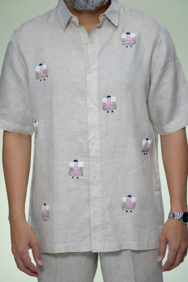 Artisan Summer : 5-Hour Hand Embroidered Pure Linen Half Sleeve Shirt - AddysForMen®️