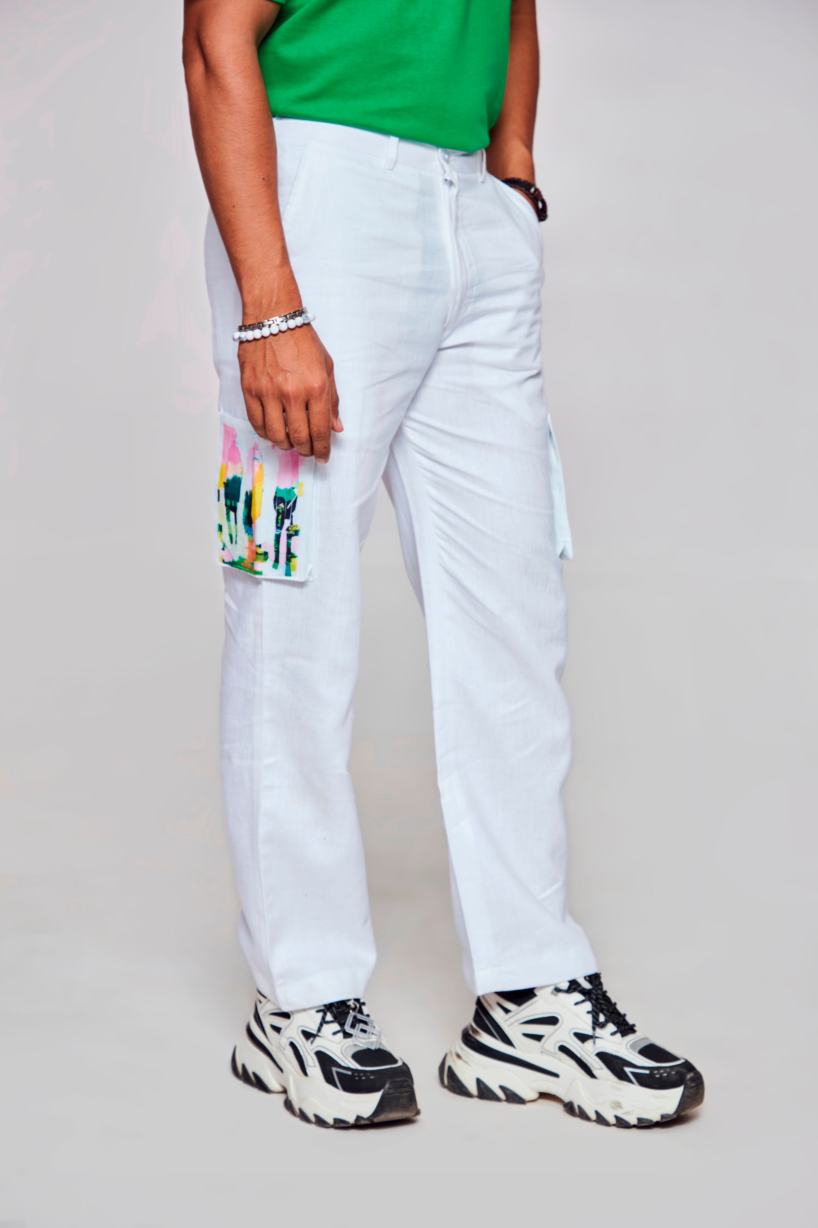 Canvas white : Pure Linen Wide Leg Loose Fit Cargo Pant