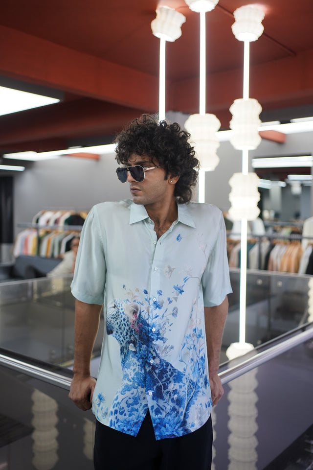 The Horizon Gradient: Digital Art Pure Bemberg Satin Short Sleeve Shirt - AddysForMen®️