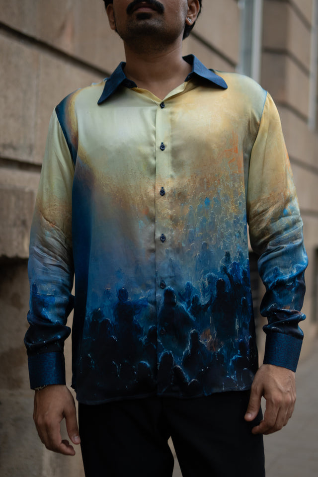 Golden Dusk Pure Bemberg Satin Full Sleeve Shirt