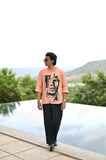 "Radiant Finesse : Youthfull Energy with an Orange 3/4 Sleeve Kurta Style Shirt"