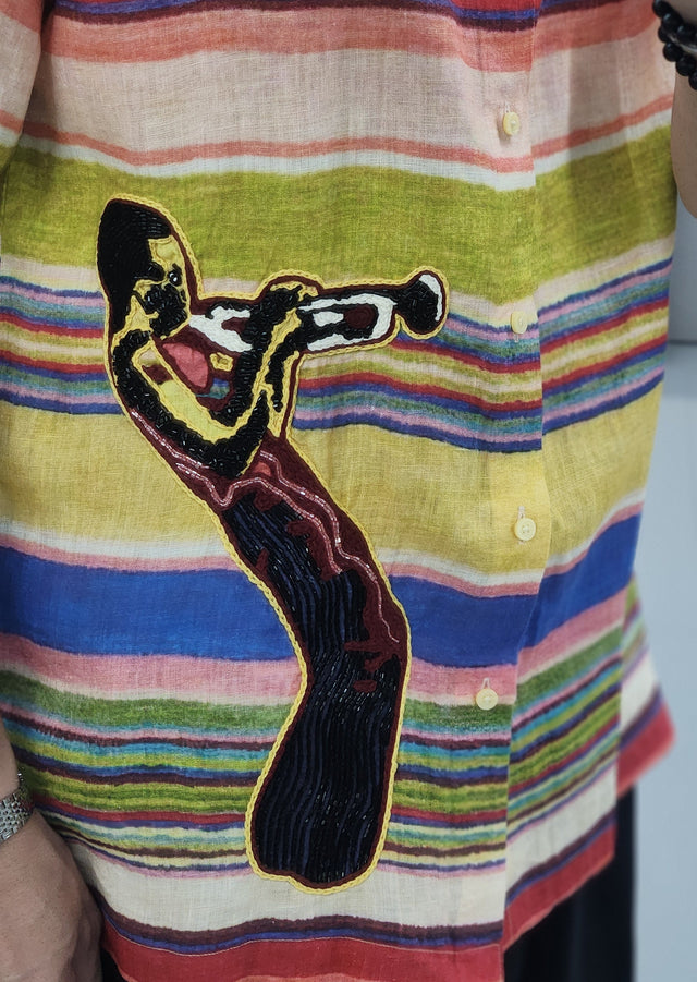 Multi-Striped Jazz Trumpeter Hand Khatli Pure Linen Shirt