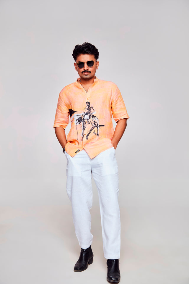 Soul Reflection Printed Pure Linen Short Sleeve Shirt