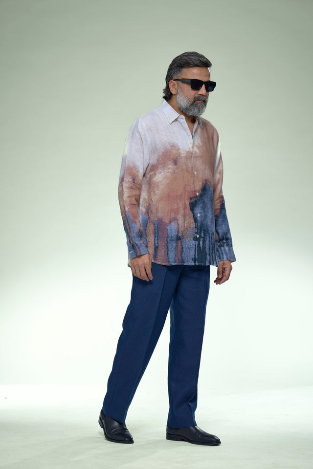 Tera Wash Abstract Gradient Pure Linen Full Sleeve Shirt - AddysForMen®